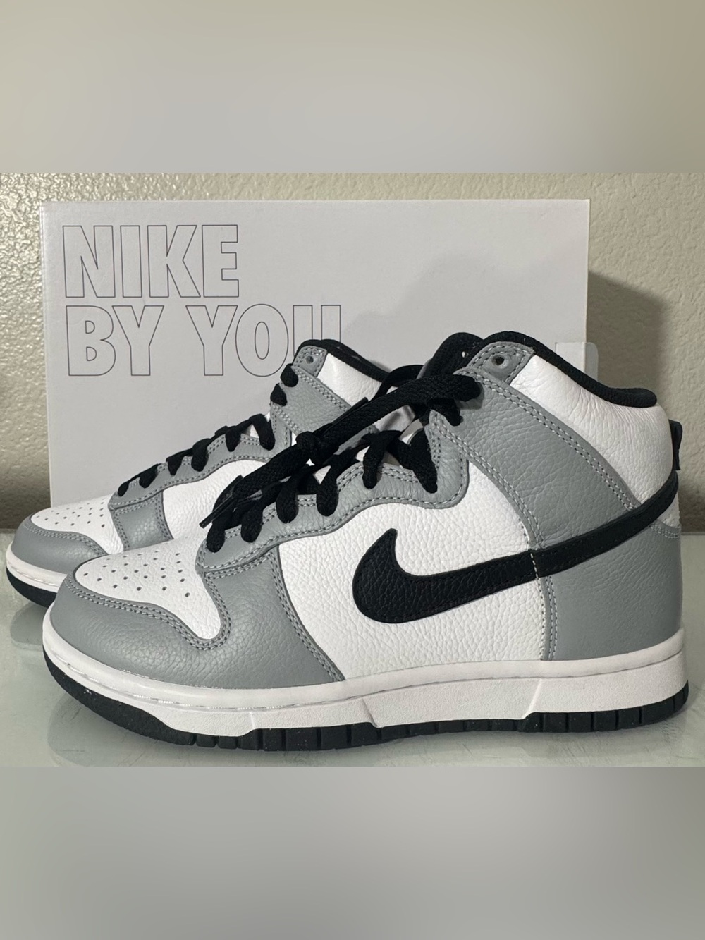 Women’s Nike ID Custom Dunk High in White / Grey / Black Size 8